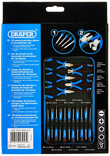 Draper 48958 16-Piece Precision Pliers and Screwdriver Set