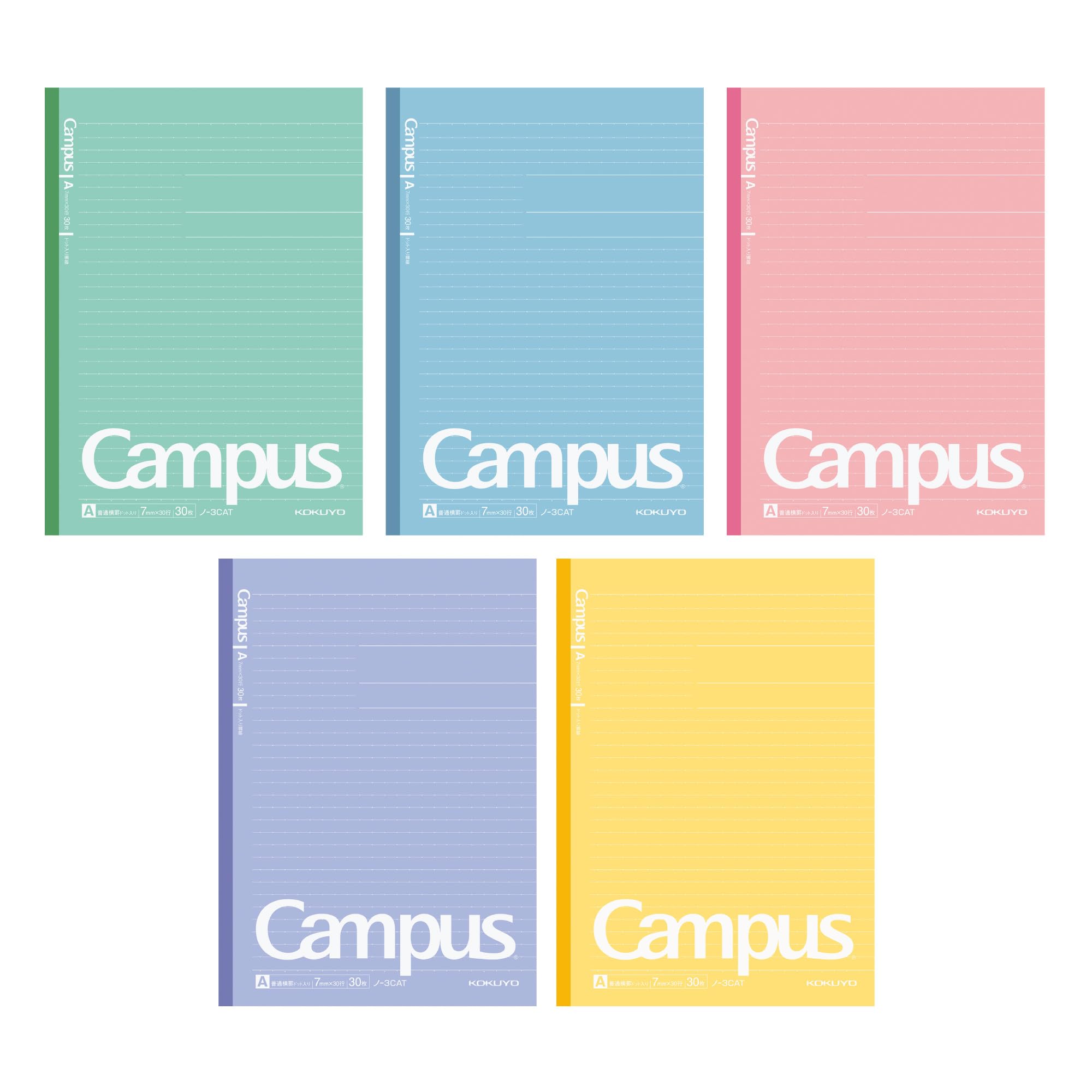 KOKUYO Campus Notebook, A 7mm(0.28in) Dot Ruled, Semi-B5, 30 Sheets, Pack of 5, 5 Colors, Japan Import (NO-3CATNX5)