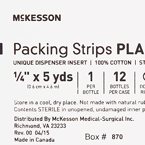 McKesson Packing Strip, Sterile, Plain, 100% Cotton, 1/4 in x 5 yds, 1 Count