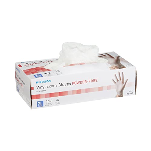 McKesson Vinyl Exam Gloves, Non-Sterile, Powder-Free, XL, 100 Count, 1 Box