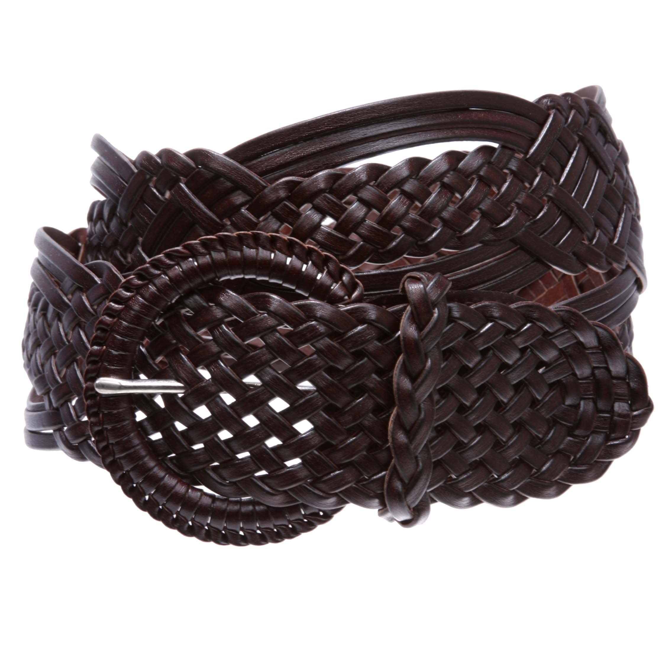 2" (50 mm) Genuine Leather Braided Woven Belt, Brown | L/XL