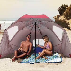 Sport-Brella Vented SPF 50+ Sun and Rain Canopy Umbrella for Beach and Sports Events (8-Foot, Red)