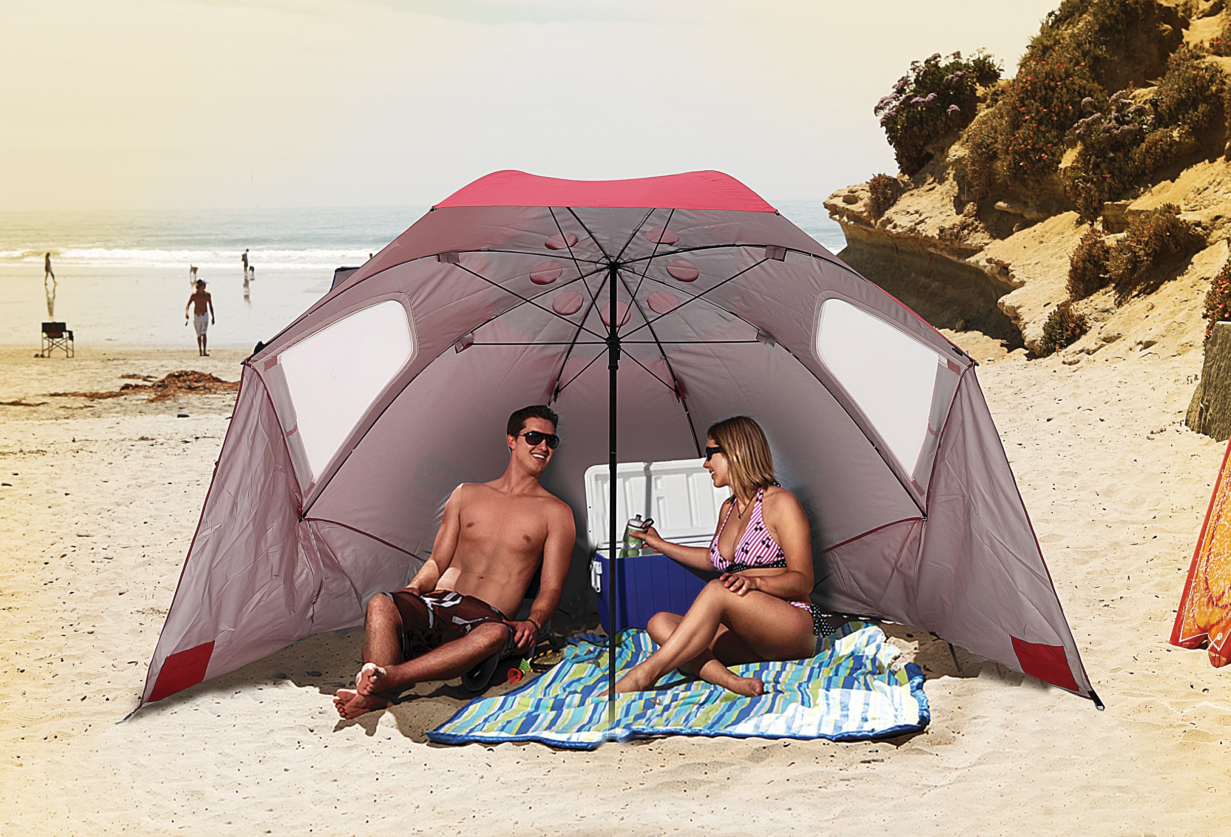 Sport-Brella Vented SPF 50+ Sun and Rain Canopy Umbrella for Beach and Sports Events (8-Foot, Red)