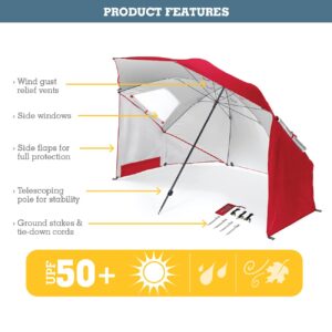 Sport-Brella Vented SPF 50+ Sun and Rain Canopy Umbrella for Beach and Sports Events (8-Foot, Red)