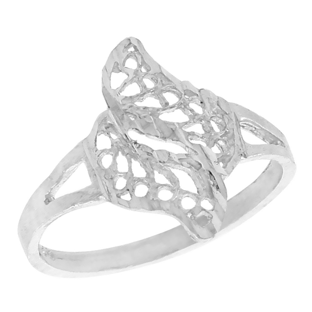 Sterling Silver Double Swirl Filigree Ring, 1/2 inch, size 7.5