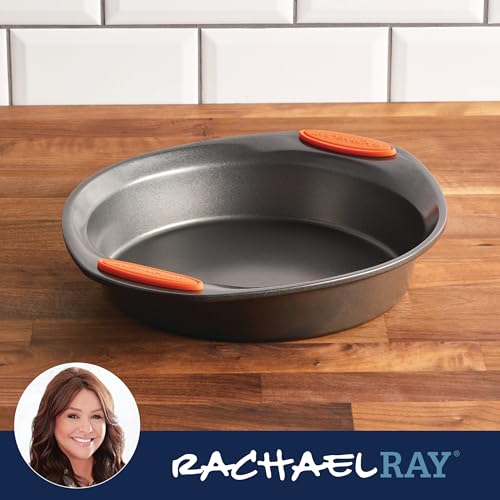 Rachael Ray Yum -o! Nonstick Bakeware Baking Pan With Grips / Nonstick Cake Pan With Grips, Round - 9 Inch, Gray