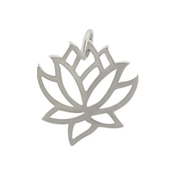 Pretty Cut Out Design Small Lotus Flower Pendant in Sterling Silver 5/8", 8357