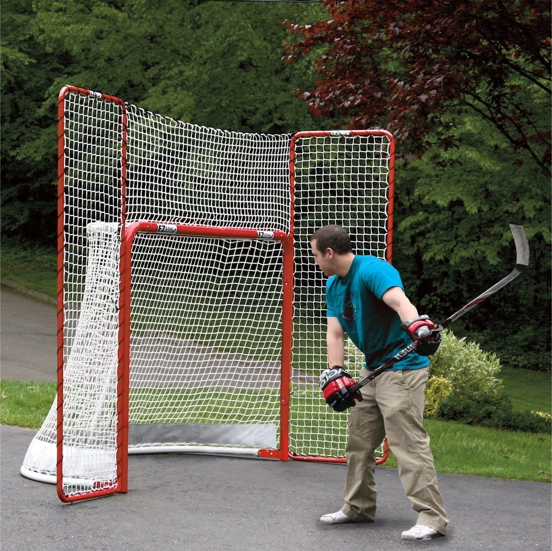 EZGoal Hockey Backstop, Red/White ,10' x 6'