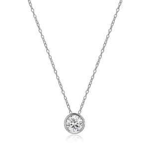 morgan & paige platinum-plated .925 sterling silver round cubic zirconia 1/4" bezel set solitaire pendant necklace, 18"