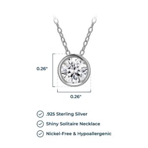 MORGAN & PAIGE Platinum-Plated .925 Sterling Silver Round Cubic Zirconia 1/4" Bezel Set Solitaire Pendant Necklace, 18"