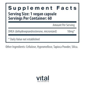 Vital Nutrients DHEA 10mg | Vegan Micronized DHEA Supplement for Women & Men | Supports Hormone Balance | Supports Healthy Metabolism of Sugar & Minerals | Gluten, Dairy, Soy Free | 60 Capsules