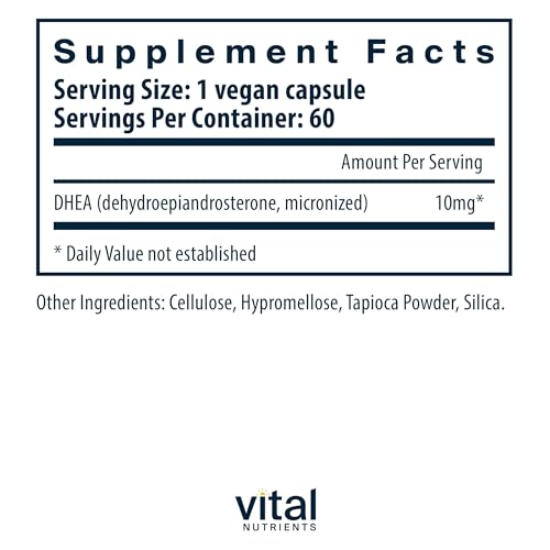 Vital Nutrients DHEA 10mg | Vegan Micronized DHEA Supplement for Women & Men | Supports Hormone Balance | Supports Healthy Metabolism of Sugar & Minerals | Gluten, Dairy, Soy Free | 60 Capsules