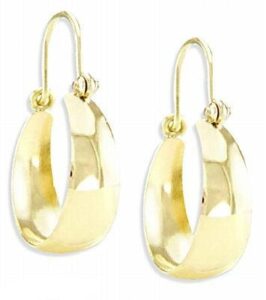 14k yellow gold classic plain hoop huggie earrings 1"