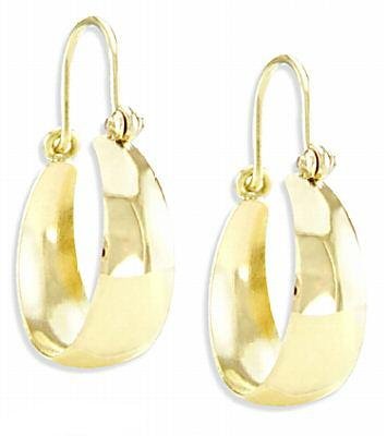 14k Yellow Gold Classic Plain Hoop Huggie Earrings 1"