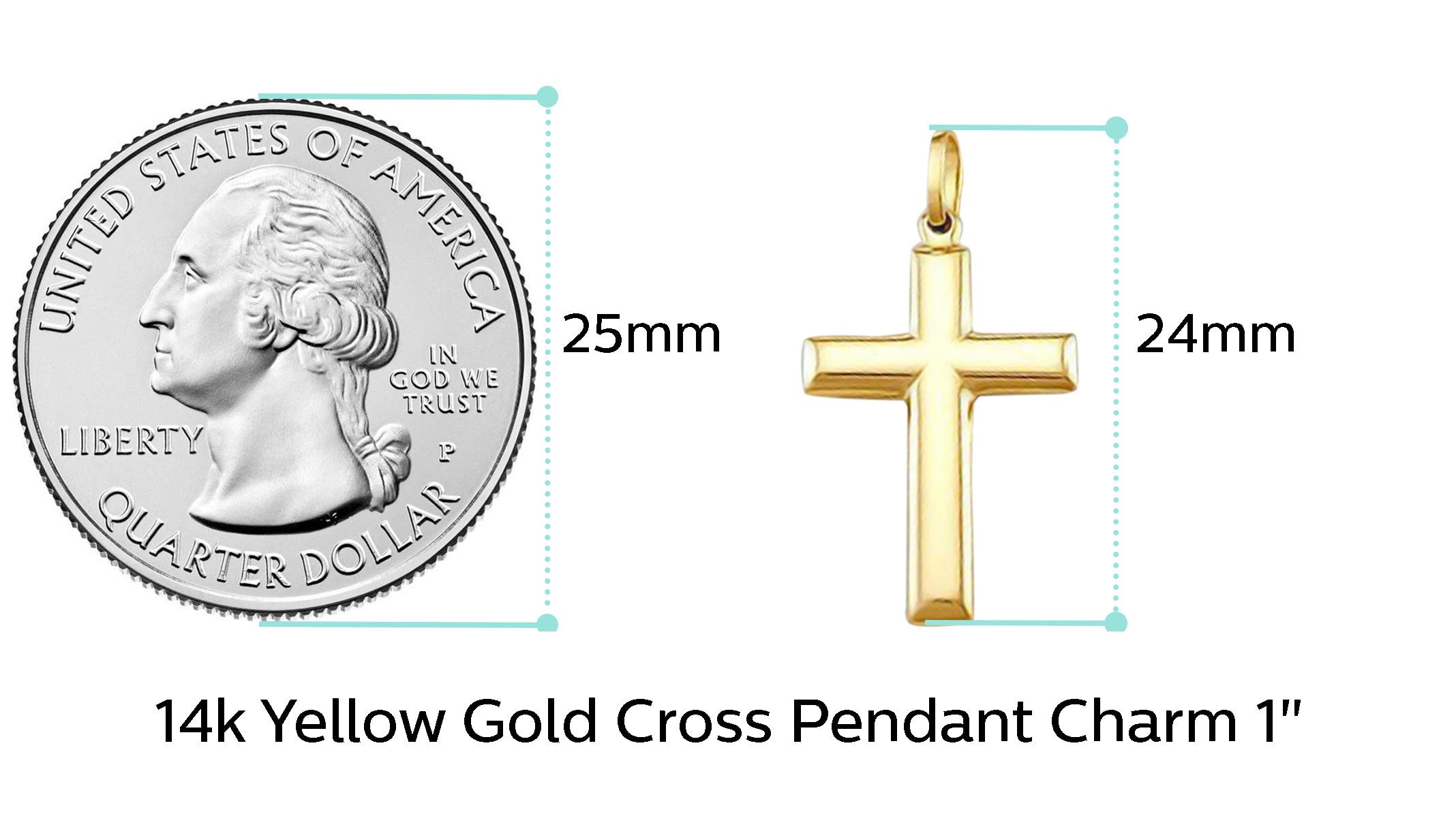 14k Yellow Gold Cross Pendant Charm Plain 1" - Jewelry Gifts For Women Wife Mom Gifts For Men Husband Dad