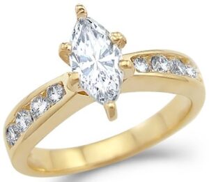 size- 5.5 - solid 14k yellow gold solitaire marquise cz cubic zirconia engagement ring 1.25 ct