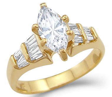 Size- 5.5 - Solid 14k Yellow Gold Marquise CZ Cubic Zirconia Engagement Ring New Classic 1.0 ct