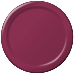 creative converting burgundy red round paper plates plastic table cover, 7"