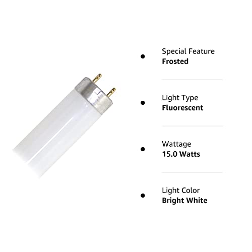 SYLVANIA 15W, 18" MOL, T8, Preheat Fluorescent Linear Tube Lamp, Premium Cool White Phosphor, 4100K, 70 CRI, 1 Count (Pack of 1), Frosted