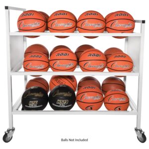 Champion Sports Three Tier Basketball Storage Cart with Swivel Caster Wheels, 24 Ball Capacity (White)