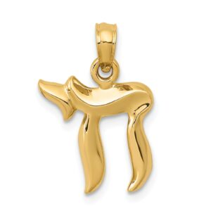 FindingKing 14K Yellow Gold Jewish Chai Pendant Charm Jewelry