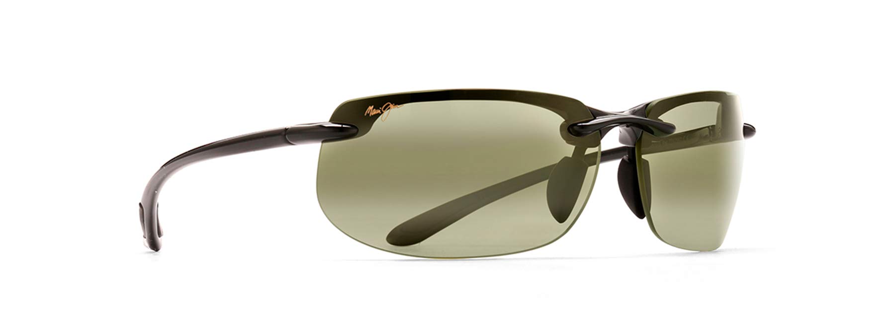 Maui Jim Men's and Women's Banyans Polarized Rimless Sunglasses, Gloss Black/Maui HT™, Large