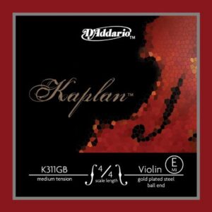 D'Addario Kaplan Gold-Plated Violin String - Single E String - K311GB 4/4M - Violin Strings - 4/4 Scale, Medium Tension, Ball End