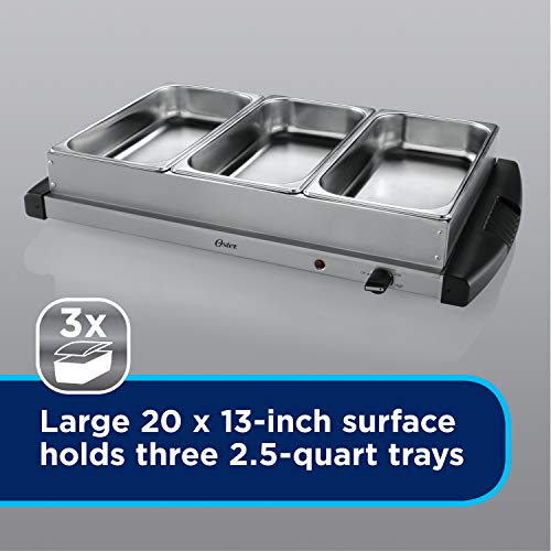 Oster Buffet Server Warming Tray | Triple Tray, 2.5 Quart, Stainless Steel