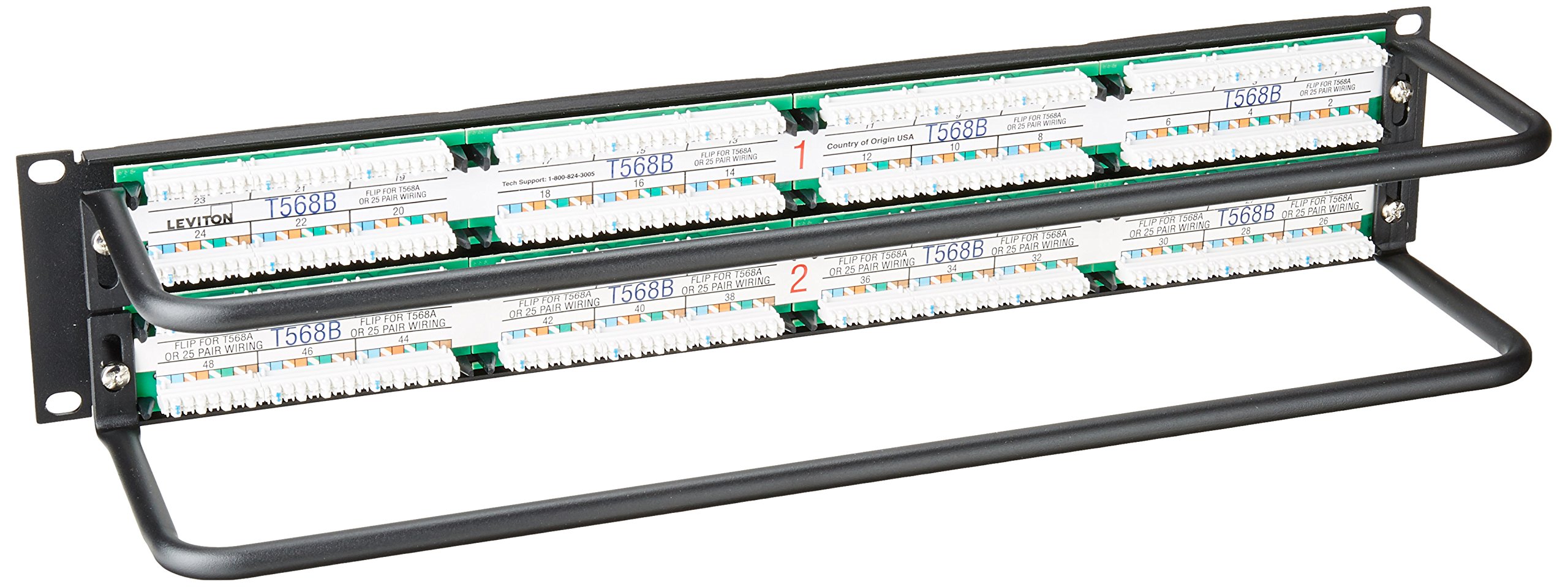 Leviton 69586-U48 eXtreme 6+ Universal Patch Panel, 48-Port, 2RU, CAT 6. Cable Management Bar Included,Black