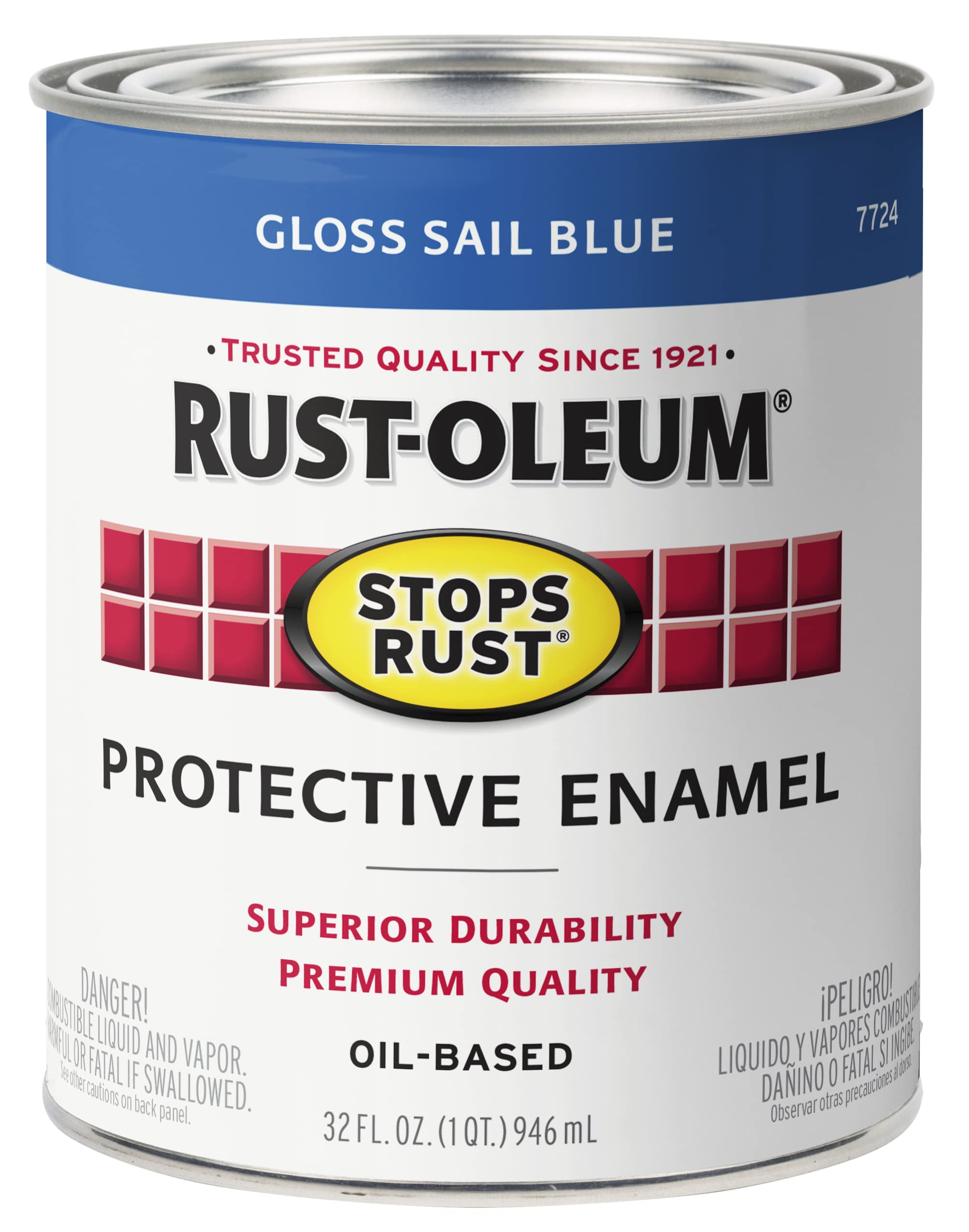 Rust-Oleum 7724502 Stops Rust Brush On Paint, 1 Quarts (Pack of 1), Gloss Sail Blue, 32 Fl Oz