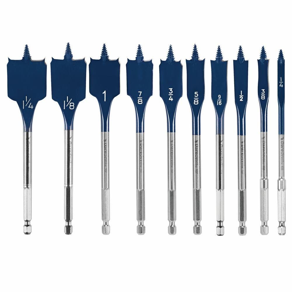 BOSCH DSB5010 Daredevil 10-Piece Standard Spade Bit Set w/ Full cone Threading and Spurred Tip , Blue