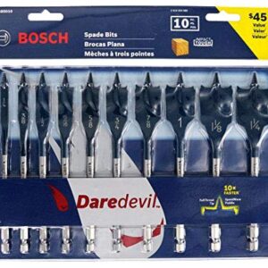 BOSCH DSB5010 Daredevil 10-Piece Standard Spade Bit Set w/ Full cone Threading and Spurred Tip , Blue