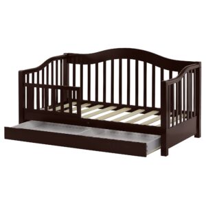 Dream On Me Toddler Day Bed with Storage Drawer in Espresso, Greenguard Gold Certified, JPMA Certified, Non-Toxic Finish, Low to Floor Design, Safety Guard Rail