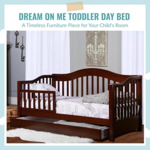 Dream On Me Toddler Day Bed with Storage Drawer in Espresso, Greenguard Gold Certified, JPMA Certified, Non-Toxic Finish, Low to Floor Design, Safety Guard Rail