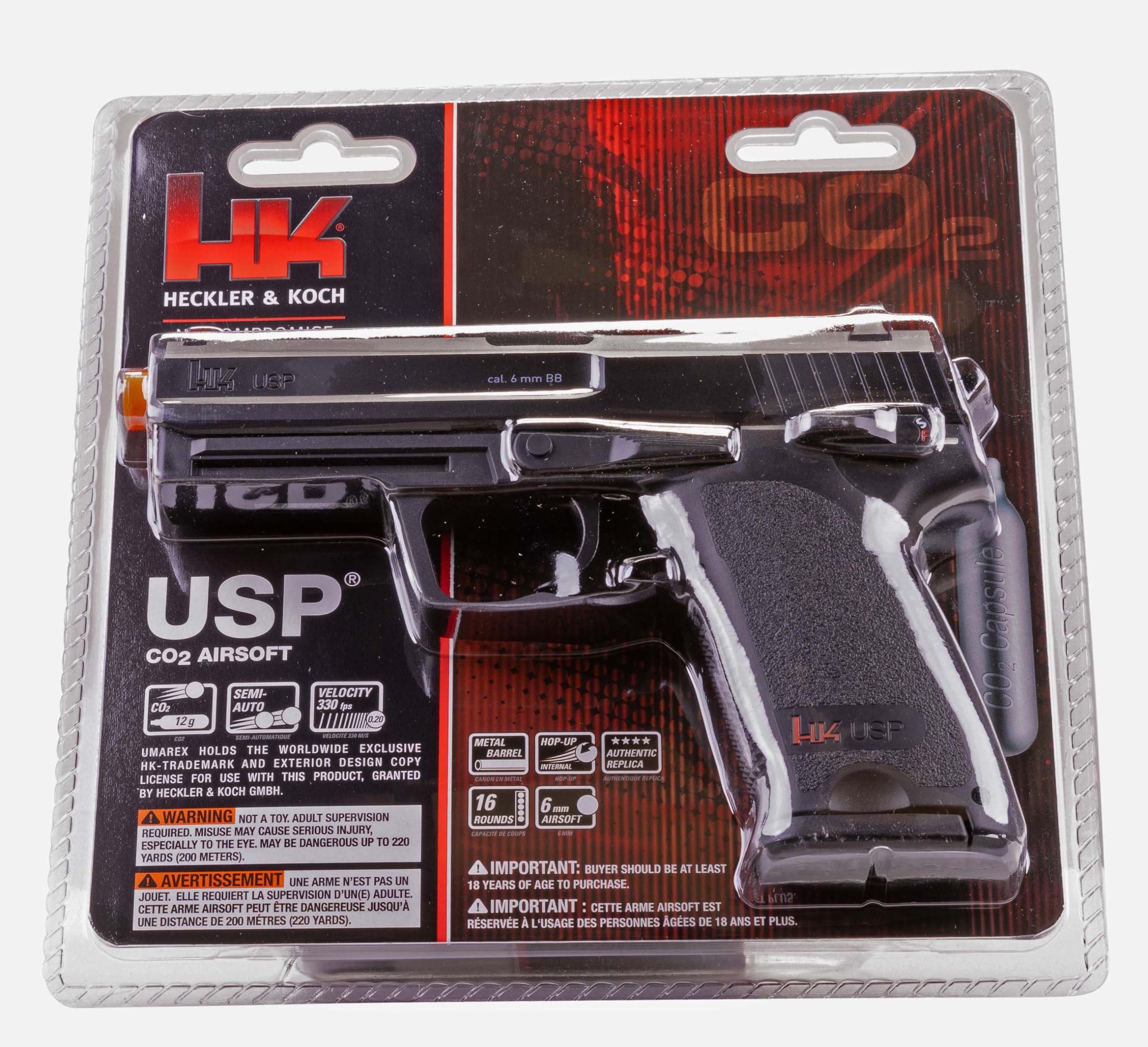 Elite Force HK Heckler & Koch USP CO2 Powered 6mm BB Pistol Airsoft Gun, Standard Action, Black