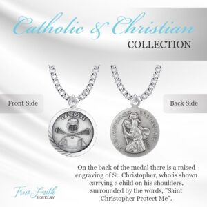 TrueFaithJewelry Sterling Silver Saint Christopher Necklace Lacrosse Sports Medal Pendant, 3/4 Inch