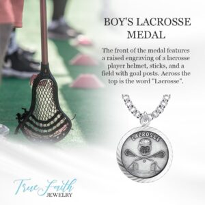 TrueFaithJewelry Sterling Silver Saint Christopher Necklace Lacrosse Sports Medal Pendant, 3/4 Inch