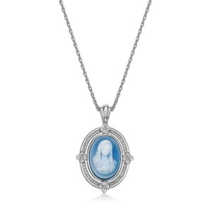 MORGAN & PAIGE Cameo Sterling Silver Butterfly Necklace, Rhodium Plated Agate Necklaces for Women