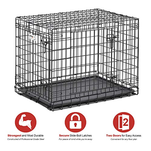 MidWest Homes for Pets Ultima Pro Series 30' Dog Crate | Extra-Strong Double Door Folding Metal Dog Crate w/Divider Panel, Floor Protecting 'Roller Feet' & Leak-Proof Plastic Pan