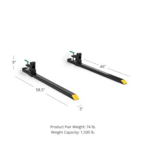 Titan Attachments Light-Duty 60" Clamp-on Pallet Forks, 46" x 3" Fork Length, Rated 1,500 LB, Easy to Install on Loader or Skid Steer Bucket