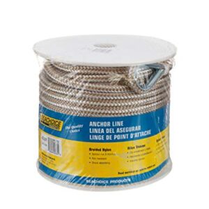 Seachoice Boat Anchor Rope, Double-Braid, Nylon, Achor Line, 3/8 in. X 150 Ft., Gold/White