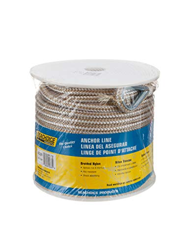 Seachoice Boat Anchor Rope, Double-Braid, Nylon, Achor Line, 3/8 in. X 150 Ft., Gold/White