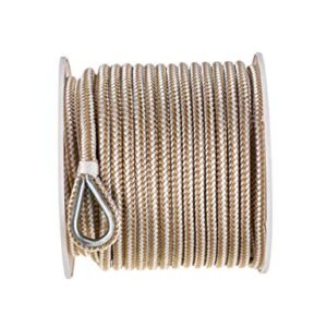 Seachoice Boat Anchor Rope, Double-Braid, Nylon, Achor Line, 3/8 in. X 150 Ft., Gold/White