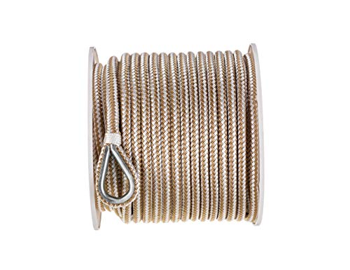 Seachoice Boat Anchor Rope, Double-Braid, Nylon, Achor Line, 3/8 in. X 150 Ft., Gold/White