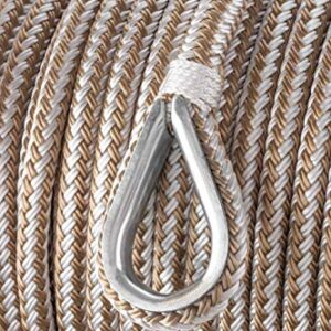 Seachoice Boat Anchor Rope, Double-Braid, Nylon, Achor Line, 3/8 in. X 150 Ft., Gold/White