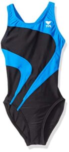 tyr youth alliance t-splice maxback swimsuit, 24, black/blue