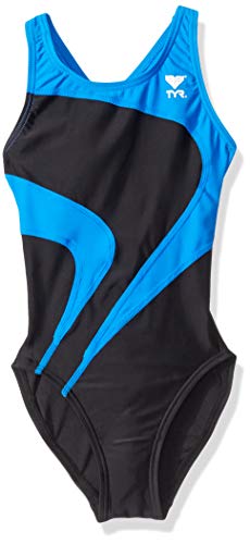 TYR Youth Alliance T-Splice Maxback Swimsuit, 24, Black/Blue