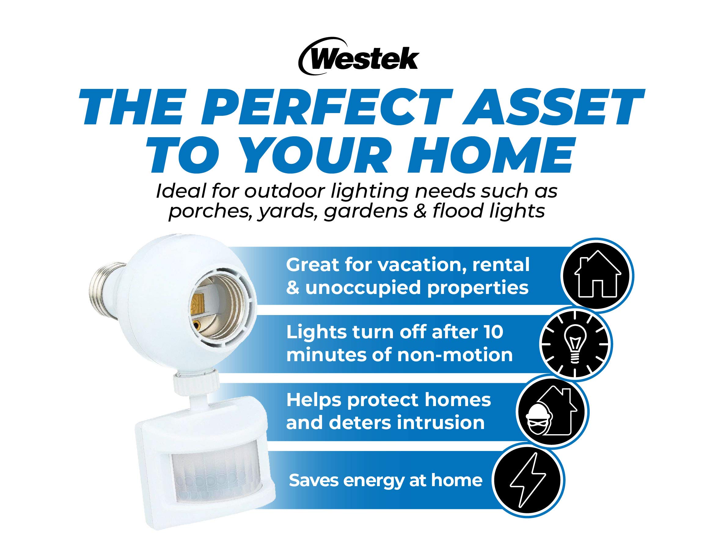 Westek Screw In Motion Sensor Light Socket for Outdoor Lighting - This Motion Sensor Light Socket Adapter Turns On Lights When Movement is Detected, 20ft Distance - (OMLC163BC)