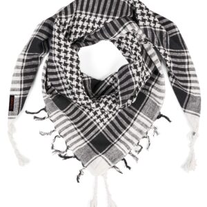 LOVARZI Cotton Shemagh Scarf - Tactical Black & White Arab Palestine Keffiyeh for Men - Lightweight Military Army Scarf