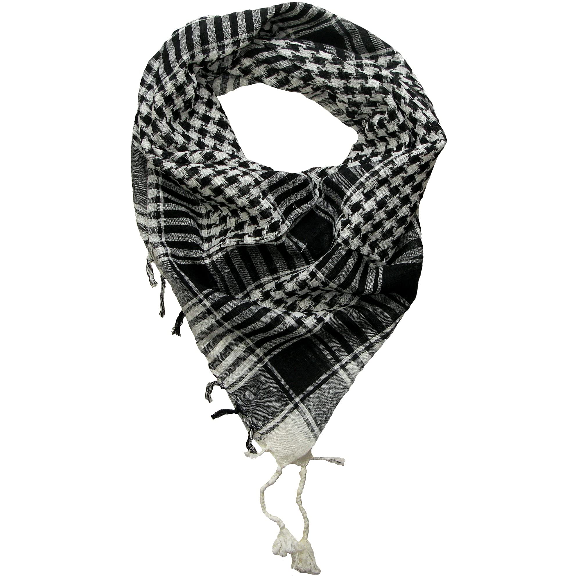 LOVARZI Cotton Shemagh Scarf - Tactical Black & White Arab Palestine Keffiyeh for Men - Lightweight Military Army Scarf